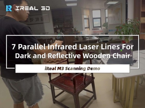 iReal M3 3D Scanning A Reflective Wooden Chair Under 7 Parallel Infrared Laser Lines